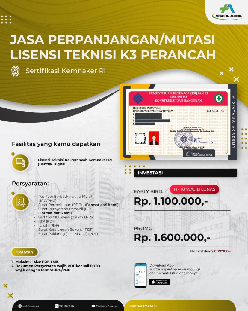 Teknisi K3 Perancah Batch 15 LISENSI