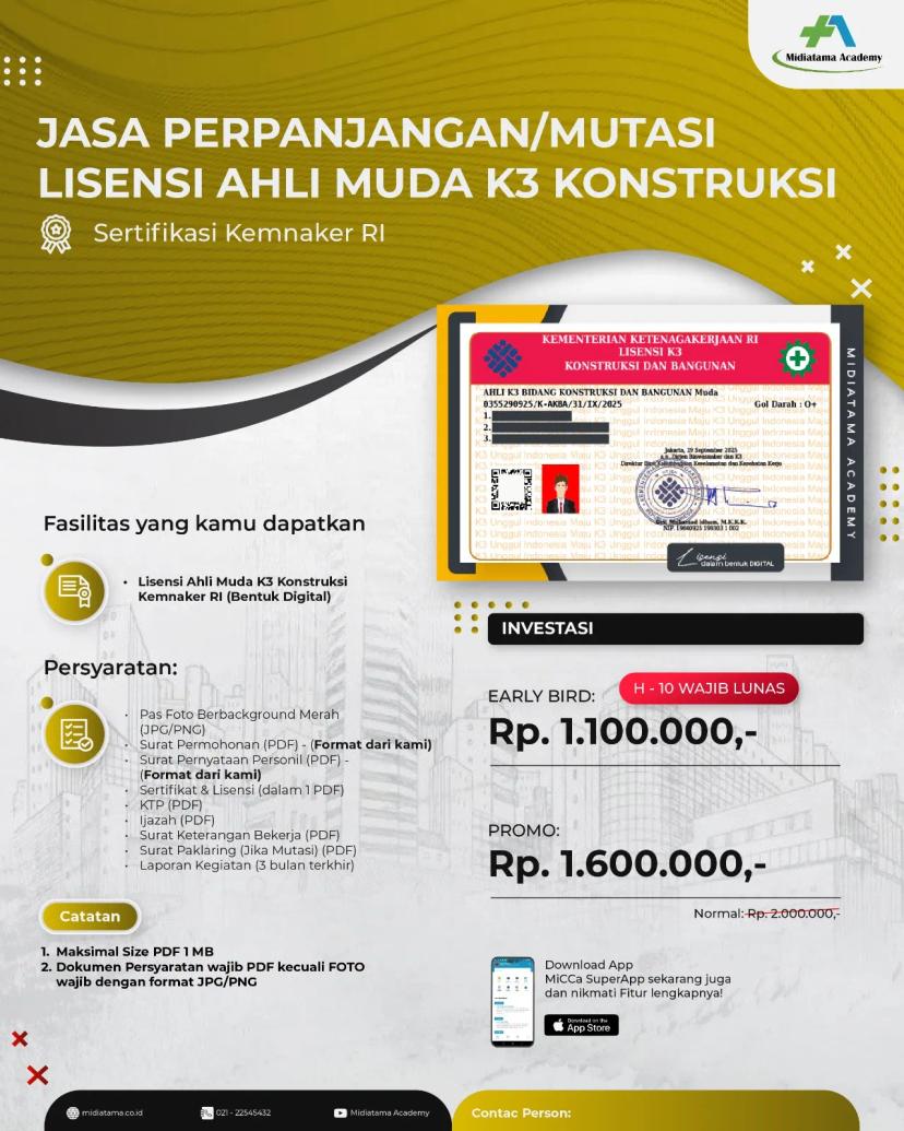 Ahli Muda K3 Konstruksi Batch 35 SKP